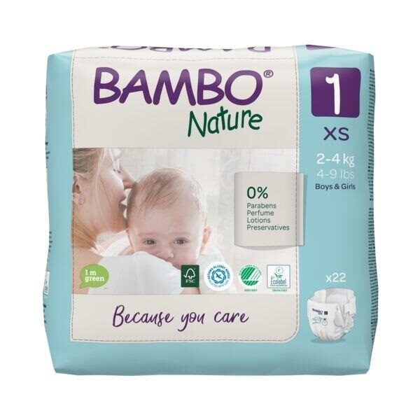 Bambo nature pañal recién nacido T1 XS (2-4Kg) 22 ud