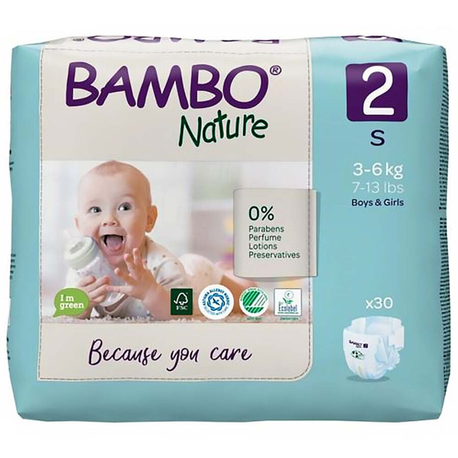 Bambo nature pañales Talla 2 S (3-6Kg), 30ud
