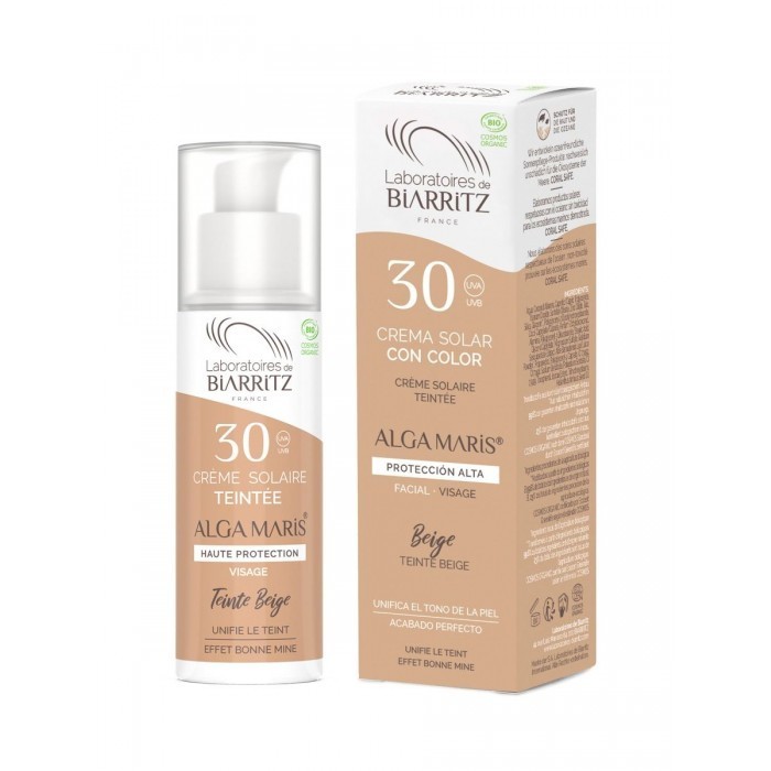 Crema solar facial color beige SPF30