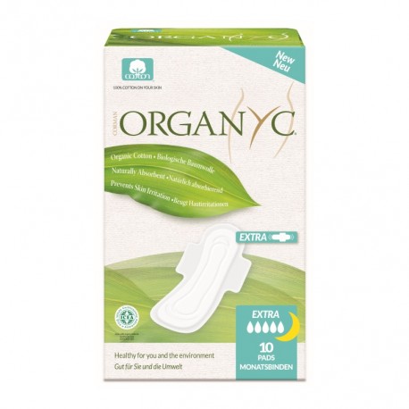 Compresas con alas extra noche Organyc 10 unidades